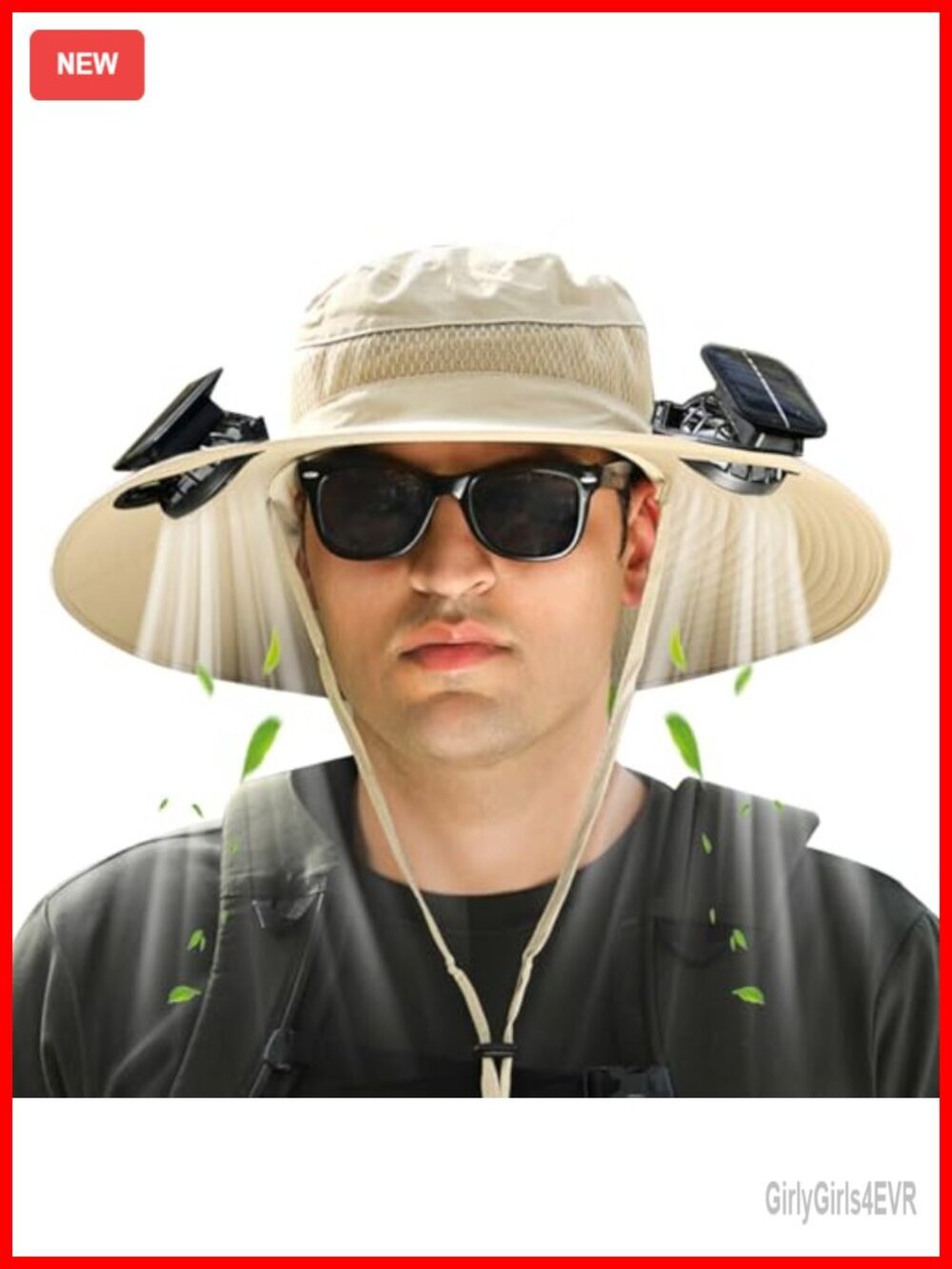 UPF 50+ Solar Fan Hat with USB Charging, Breathable Nylon Bucket Hat for Outdoor